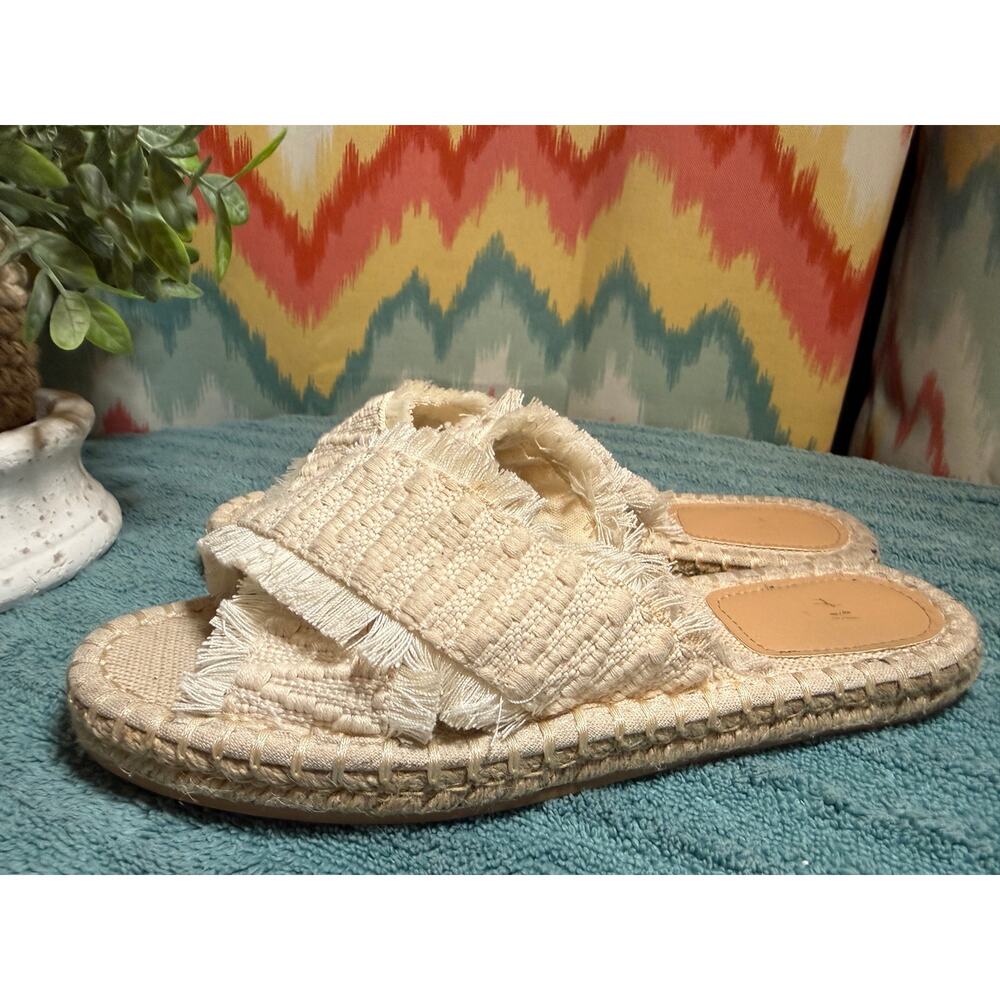 H & M Boho Slide cream casual summer beach open toe woven fringe sandal Size 7 - Picture 4 of 5